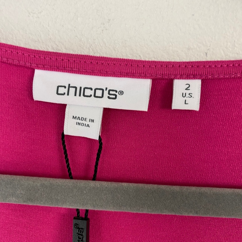 NWT Chicos Touch of Cool Lace Puff Sleeve Tee Pink Square Neck Top Sz 2 US Sz L - Picture 3 of 7